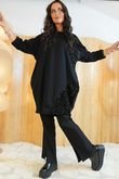 Oscar Clara Sequin Patch Pocketed Cocoon Tunic Black